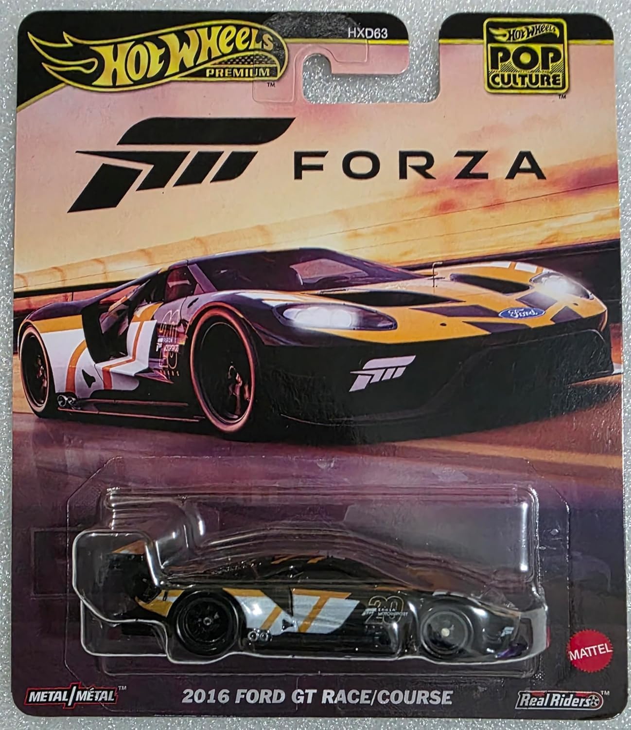 Hot Wheels Premium Pop Culture Forza 2016 Ford GT Race/Course 1:64 Scale Die-Cast Car, Metal Body & Real Riders Tires, Collector Vehicle JBL67