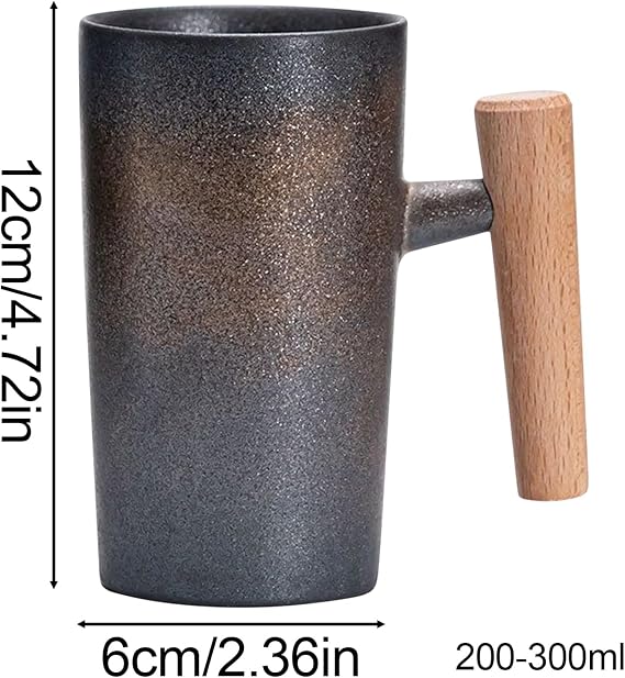 Coffee Cups Ceramic Wooden Handle Ergonomic Coffee Tea Cup Drinkware | 220ml Beverage Mug for Cafe, Coffee Brewing, Breakfast, Camping, Travel, Restaurant, Diner, Daily, Tea Ceremony, Travel,
