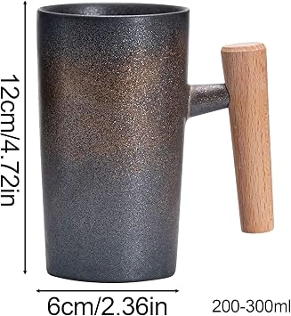 Coffee Cups Ceramic Wooden Handle Ergonomic Coffee Tea Cup Drinkware | 220ml Beverage Mug for Cafe, Coffee Brewing, Breakfast, Camping, Travel, Restaurant, Diner, Daily, Tea Ceremony, Travel,