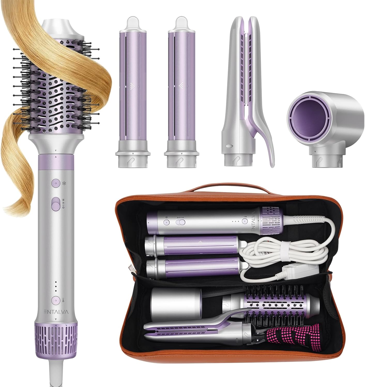 5 in 1 Hot Air Styler- Blowout Brush Hair Dryer Set for Salon Blowouts, Smooth Curls, Volumizing and Straightening, Professional Hair Styler Set, Anti-Frizz, Compact Design with Travel Bag