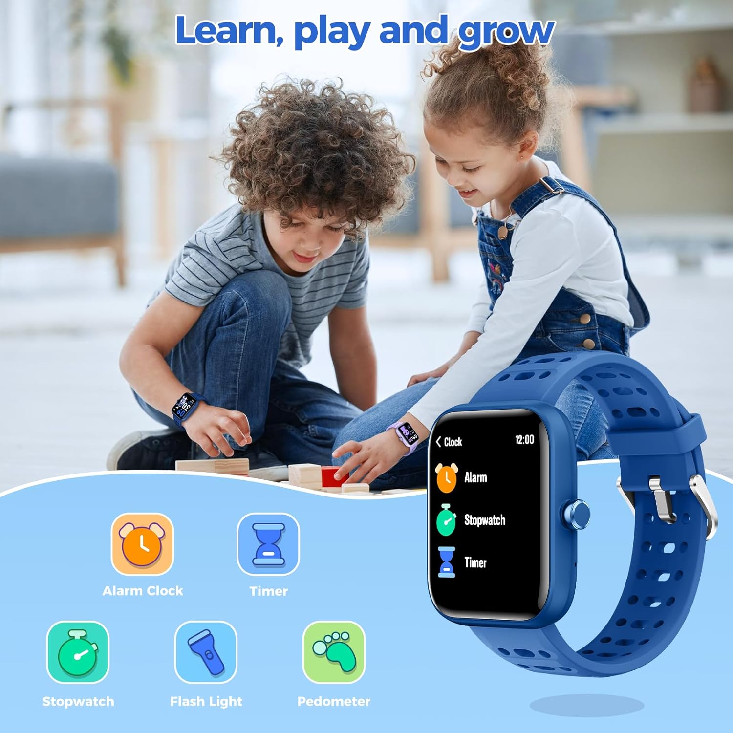 ENOMIR [2026 New Smart Watch for Kids - No APP No Phone Needed, 1.83" Fitness Tracker Watch for Kids with Sleep Monitor, Heart Rate, Step Counter, IP68 Waterproof (Blue, 1.83Inches)