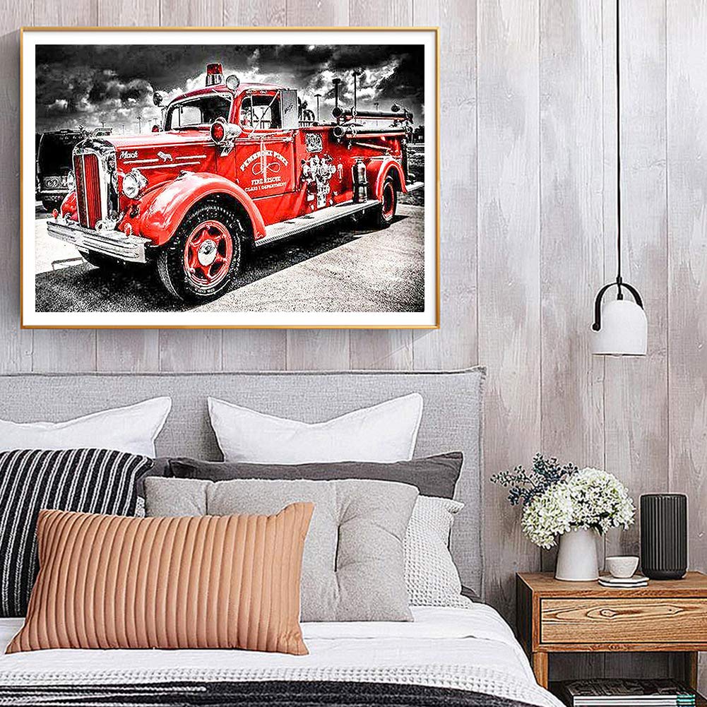 Kit Peinture Diamant 5D Camion De Pompiers 40x70 Cm - Diamants Ronds, Toile Imprimée, Parfait Débutants Et Décoration - 4