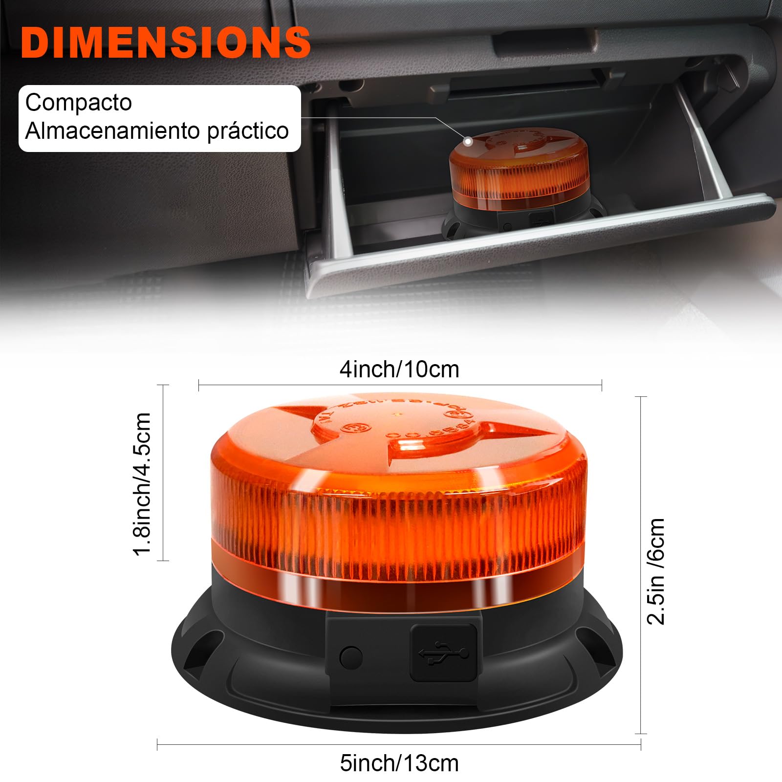 AnTom 2 unidades Luz de Emergencia LED -Sin certificación V16 9 Modos de Parpadeo, Luz de Emergencia Naranja LED con Imán para Camión, Tractor, SUV, Coche de Golf, Vehículos de Emergencia y Obras