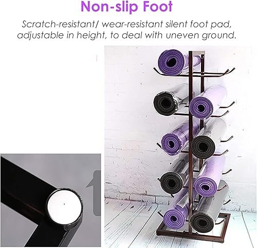 Miniatura 5 de Soporte para tapete de yoga de 5 niveles de hierro forjado, capacidad para 10 tapetes de ejerciciobarre, estante de almacenamiento de rodillos de