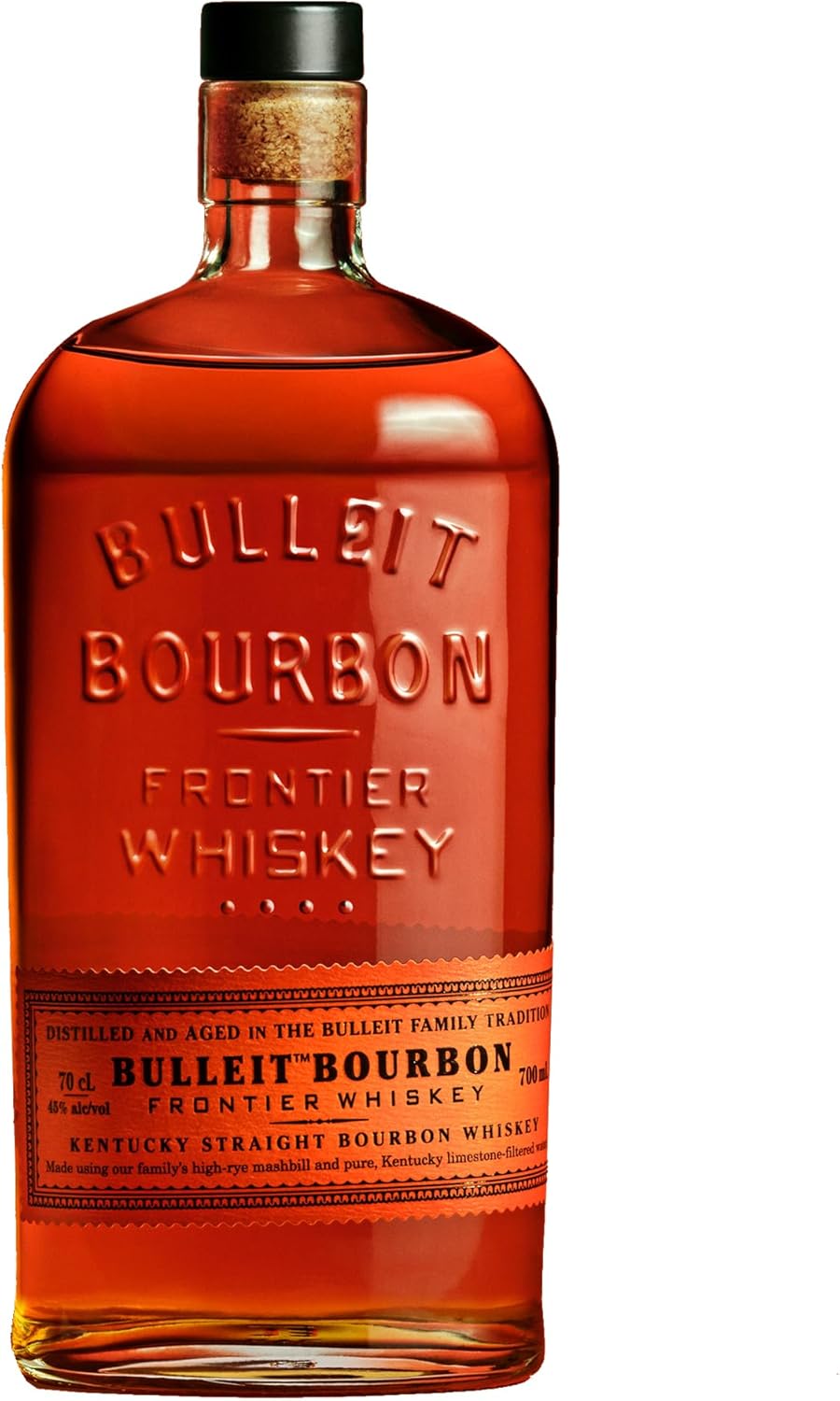 Bulleit Bourbon Frontier, American High Rye Whiskey, Geschenkempfehlung für Freunde & die Liebsten, handverlesene Kentucky Tradition, 45% vol, 700ml Einzelflasche