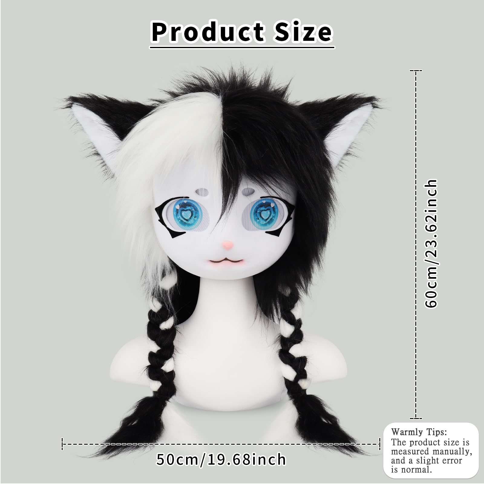 JUNBOON Animal Fluffy Headwear Beast Full Head Mask Doll Headgear Halloween Fursuit Cosplay Costume