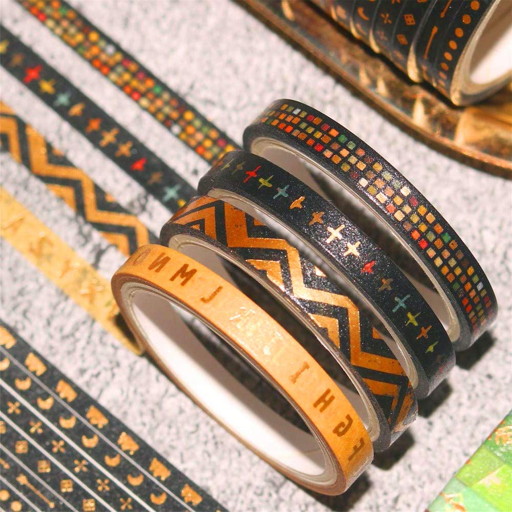 Songdao 8 rotoli Vendemmia Washi Tape Set, nastro Modelli antichi Lamina d'oro adesivo decorativo per arti, pallottola di giornale, scrapbooking, fai da te, imballaggio (blu profondo