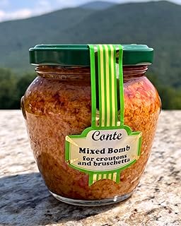 Conte Mixed Bomb Bruschetta Spread - Bombola Mista, Versatile Italian Vegetable Spread for Crostini, Pasta Salad & More, Imported from Calabria - Jar, 190g