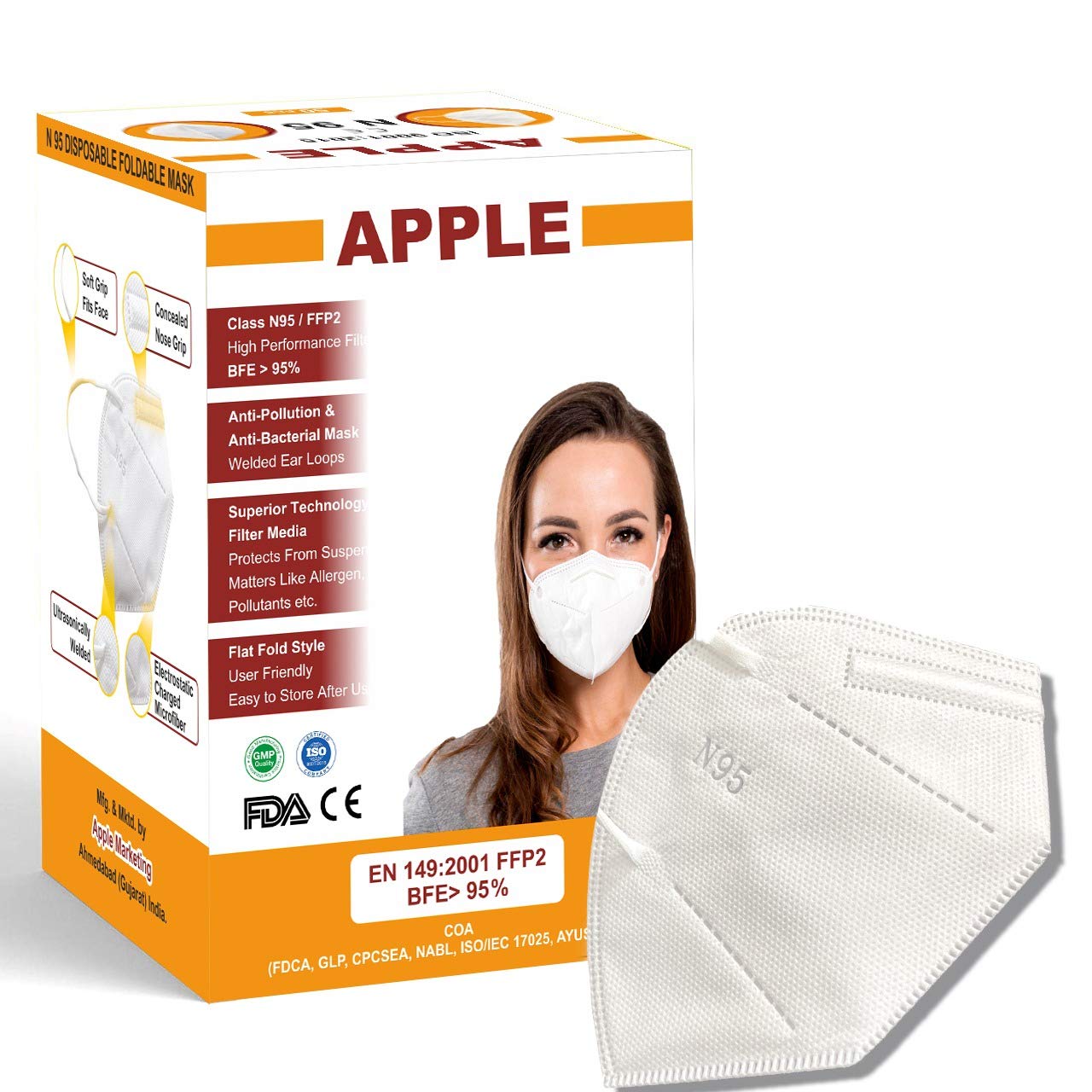 APPLE N95 PREMIUM WHITE Face Mask, Flat Fold mask, pollution mask, Dust mask with High Filteration Efficiency Pack of 20 (B08YKH5Y29) Amazon Price History, Amazon Price Tracker