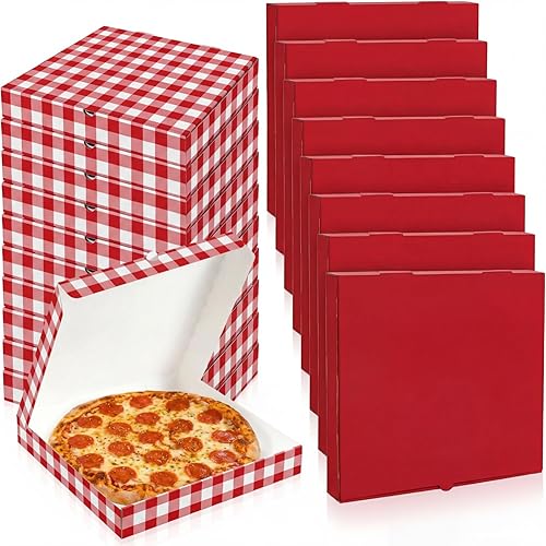 ForraFun 50 Pcs BBQ Party Supplies Red and White Gingham Checkered Pizza Party S