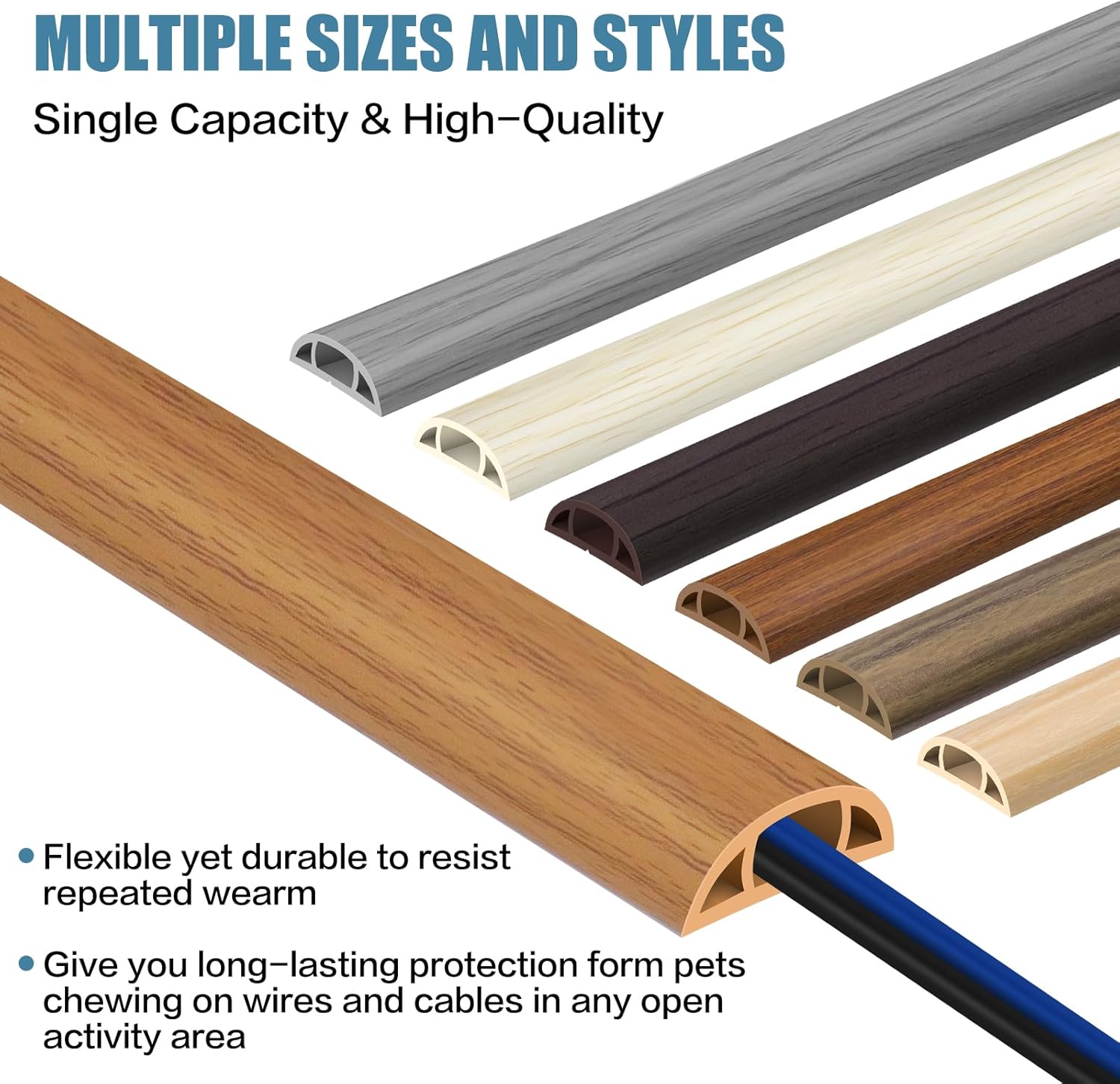 Floor Cord Covers for Wires 20FT Cable Hider Wire Cover Self Adhesive Cord Hider Floor for Offices, Homes, Workshops, Warehouses Cable Cavity 0.39" W x 0.27" H