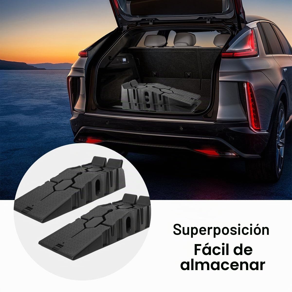 Rampa de Carga Plástica, Juego de 2 Rampas Acceso Extra Planas, 90x33x22cm, 2-3 Toneladas