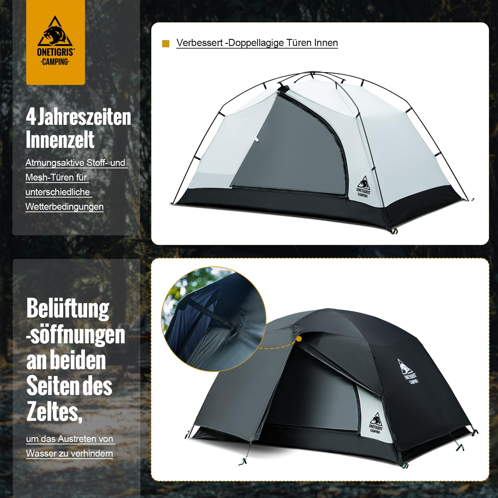 OneTigris Stella - Mochila para 2 personas, ligera, 3000 mm, resistente al agua, 4 estaciones, tienda de campaña para exteriores, senderismo, montañismo (negro)