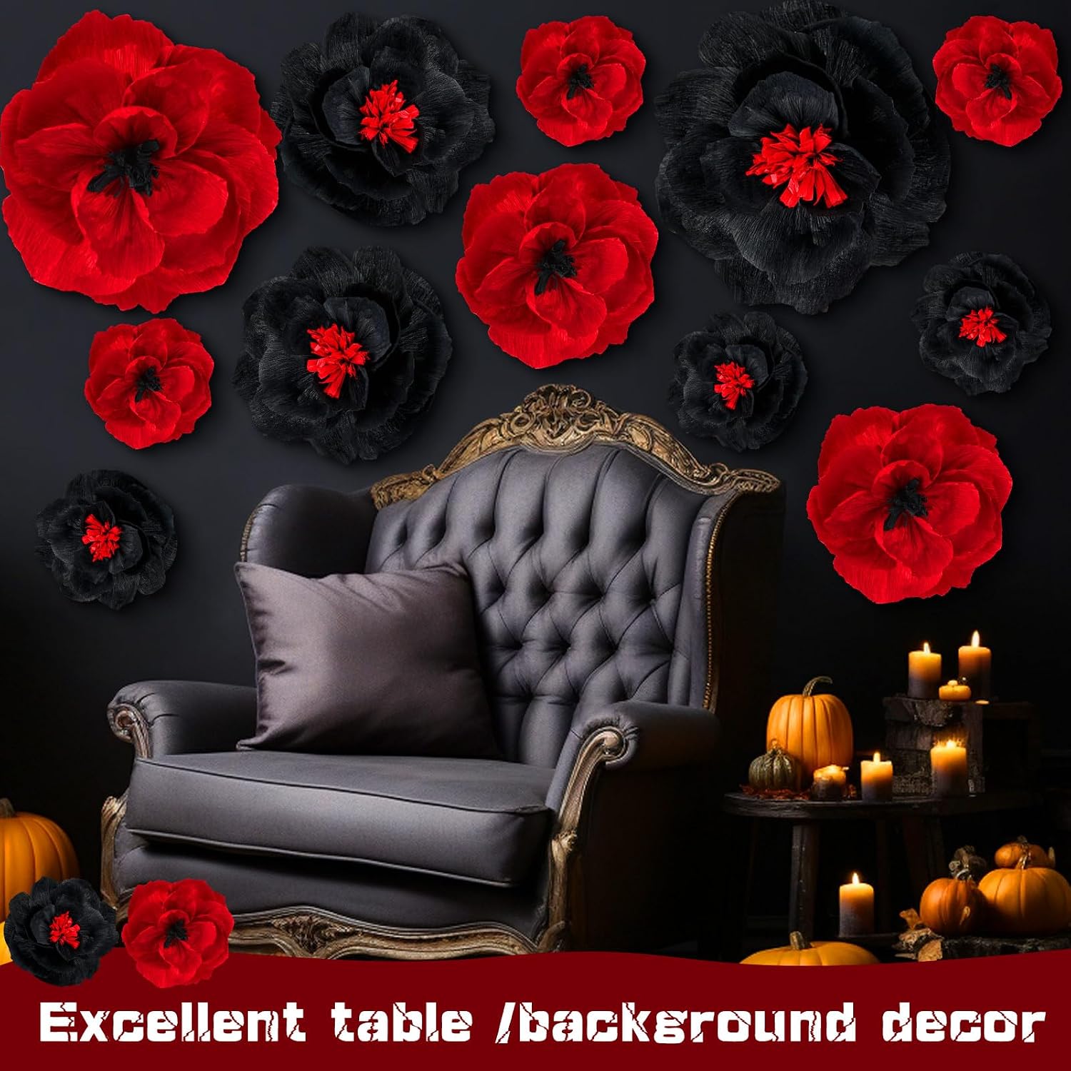 Giant Paper Flowers Artificial Large Paper Flower Decoration for Handcrafted Wall Backdrop Christmas Mexican Wedding Graduation Bridal Shower Birth Party Supplies(Wine Red and Black,12 Pcs)