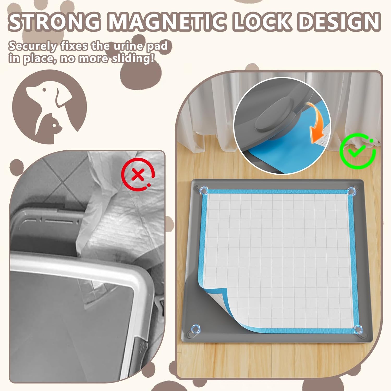 Pee Pad Holder for Dogs Fits Up to 24" x 24" Training Pads Silicone Puppy Pad Holder Tray Non-Slip Dog Pad Holder with Powerful Magnetic Lock Square Potty Pad Holder for Home Floor Protection