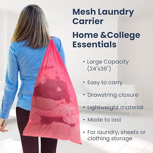 Miniatura 3 de M&S Gifts Premium - Bolsa de lavandería de malla resistente, cesta de ropa con cordón, color rosa