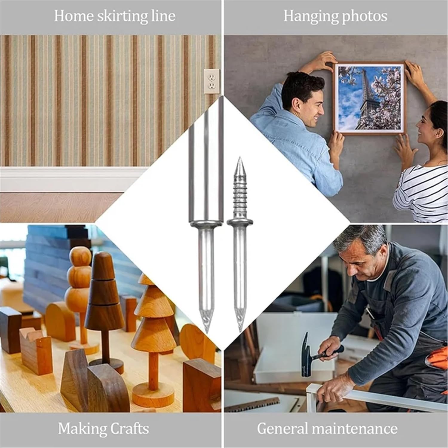 Double Sided Nails Skirting Board Wood 100PCS Double-Head Thread Seamless Nail No Trace Nails Sheep Horn Durable Silver-ABAJ For Solid Wood Trim(500pcs)