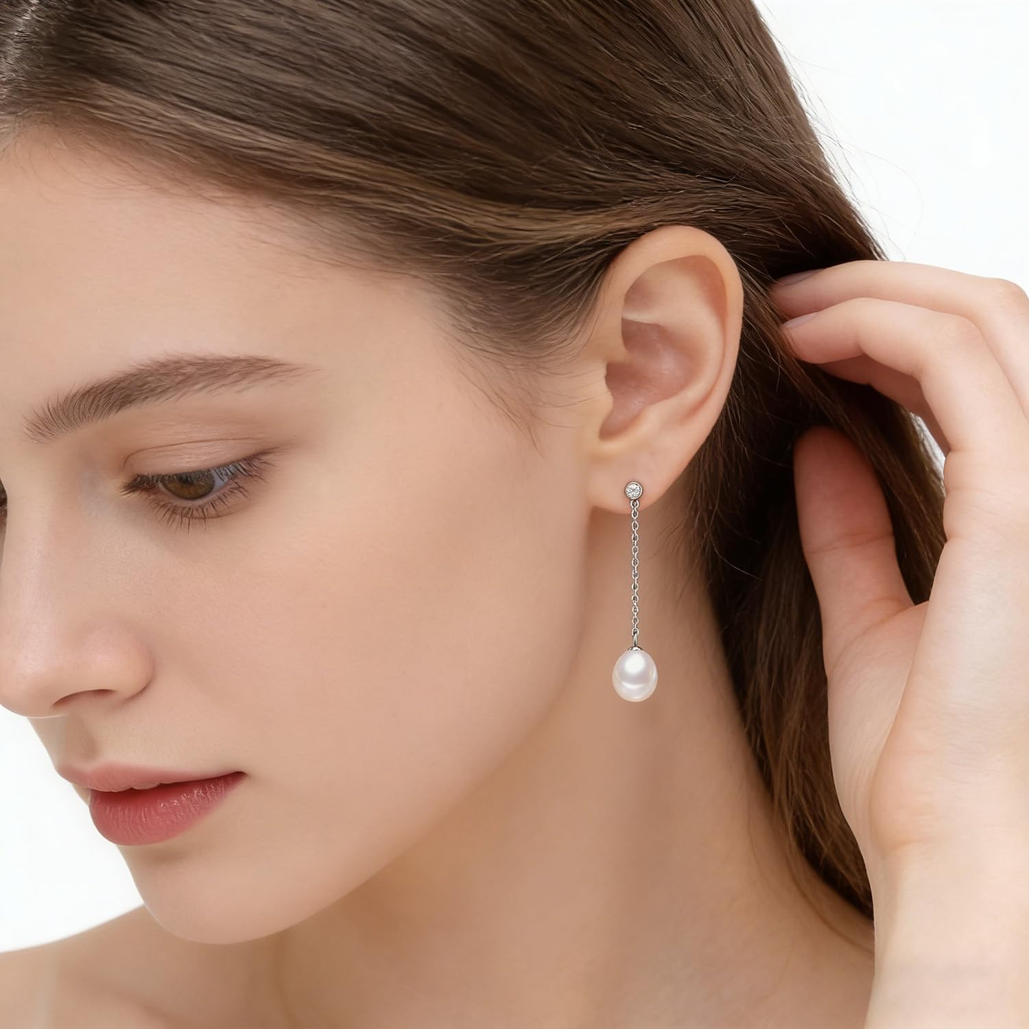 Freshwater Pearl Earrings for Women – 925 Sterling Silver Long Earrings Natural Pearl Earrings Jewelry Gift for Women, Bride, Bridesmaids - Image 3