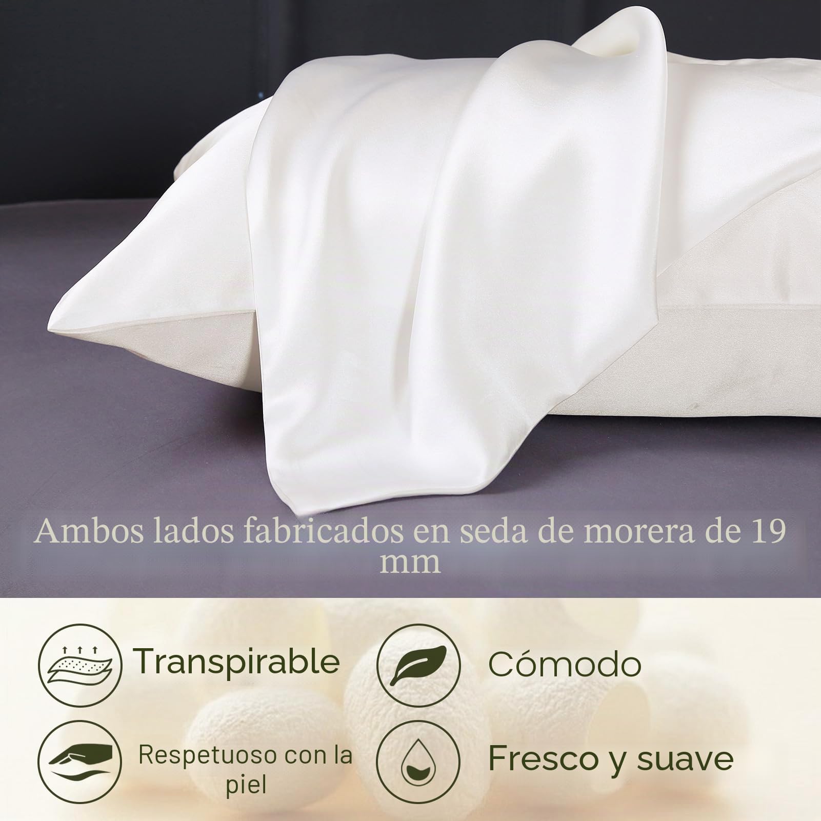 LILYSILK Funda de Almohada de 100% Seda de Mora Nartural 19 Momme 1 Unidad con Caja de Regalo - Con Tacto Muy Suave y Super Transpirabilidad - Prevención de la Caída de Cabello, 40x80cm Color Marfil