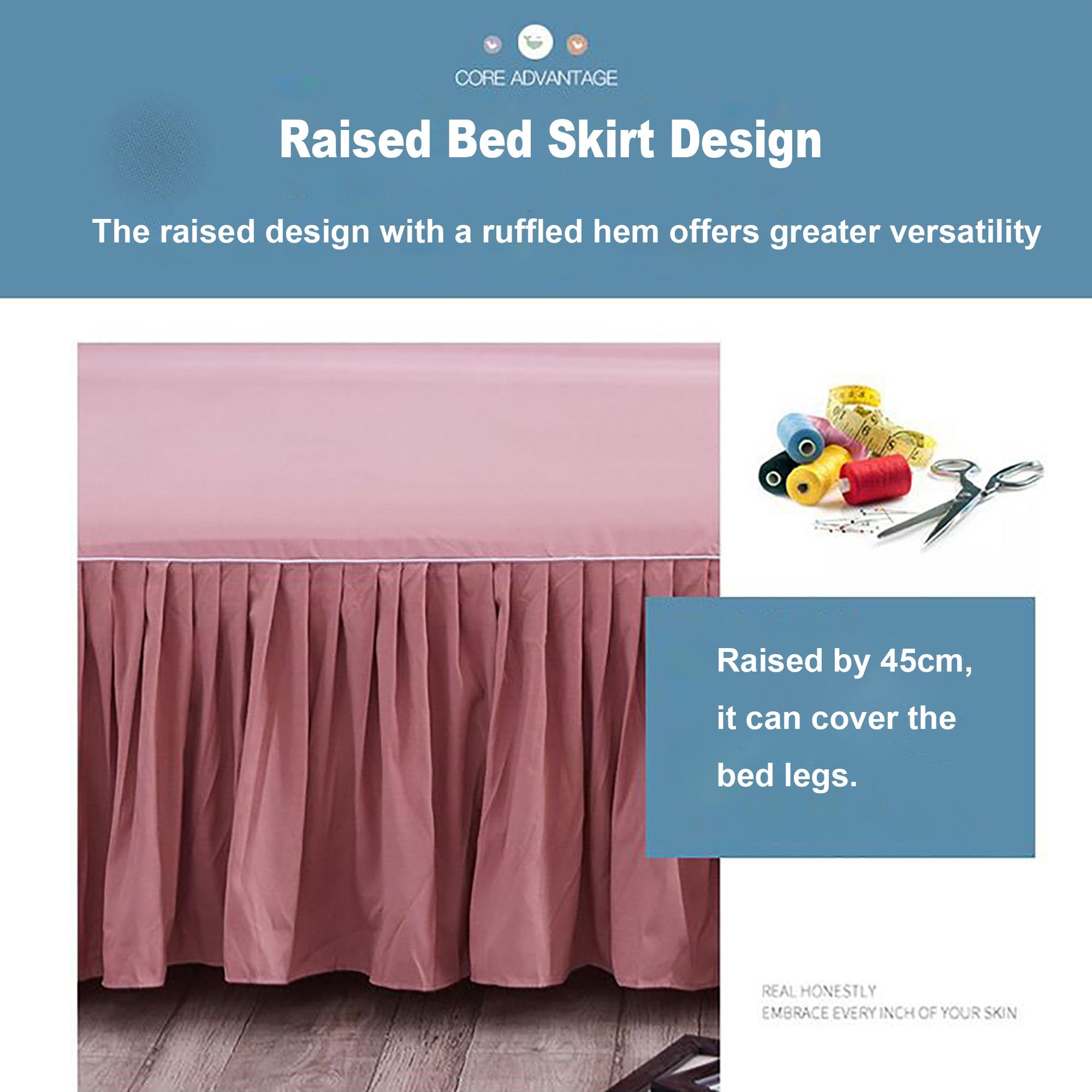 Faldón de Cama Set, Funda de Cama con Volantes, Suave Transpirable Sábanas con Volantes, Fundas De Almohada, Lavable A Máquina para Dormitorios De Estilo Rústico Y Moderno