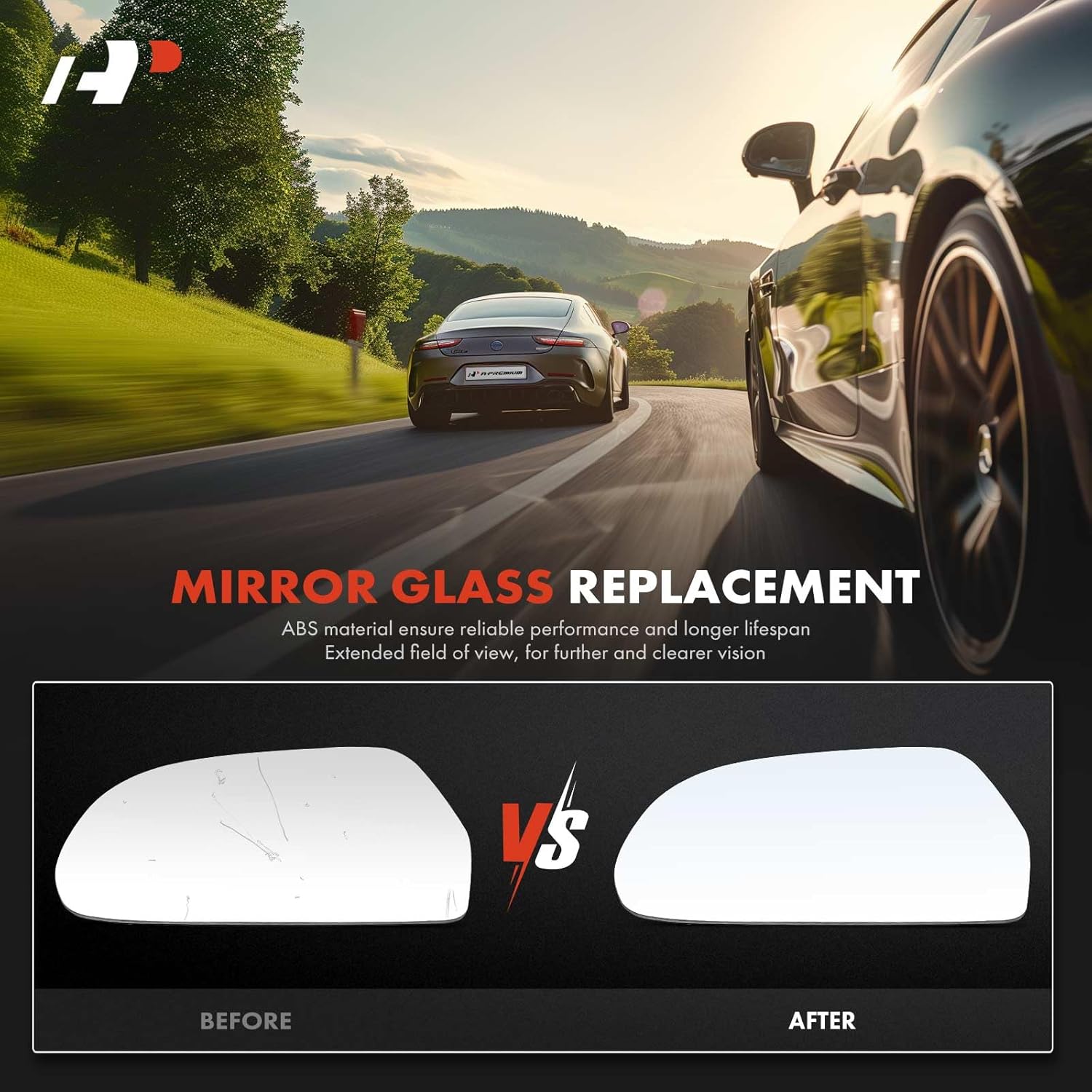 A-Premium 2-PC Driver and Passenger Side Heated Mirror Glass with Backing Plate Compatible with Audi A3, A4 Quattro, A5 Quattro, A6 Quattro, allroad, Q3, Q3 Quattro, S5, S6 - Exterior Side View Mirror