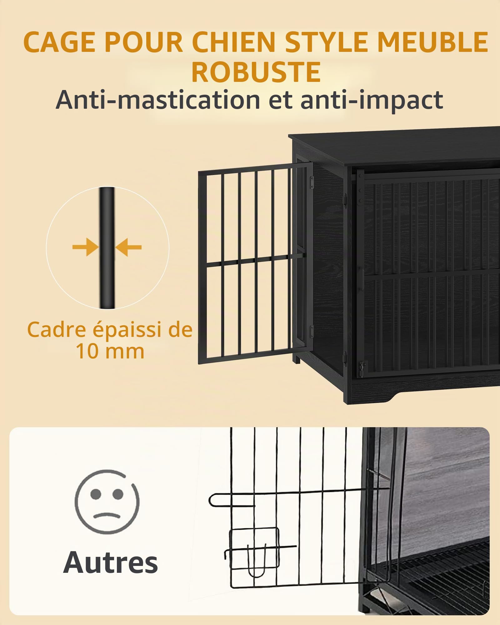 Hzuaneri 110cm Cage pour Chiens, Table d’Appoint, Niche Moderne pour Chiens, Cage pour Chiots, Maisonnette pour Animaux, 2 Portes, 110 × 65 × 81 cm, Noire DFC84404B