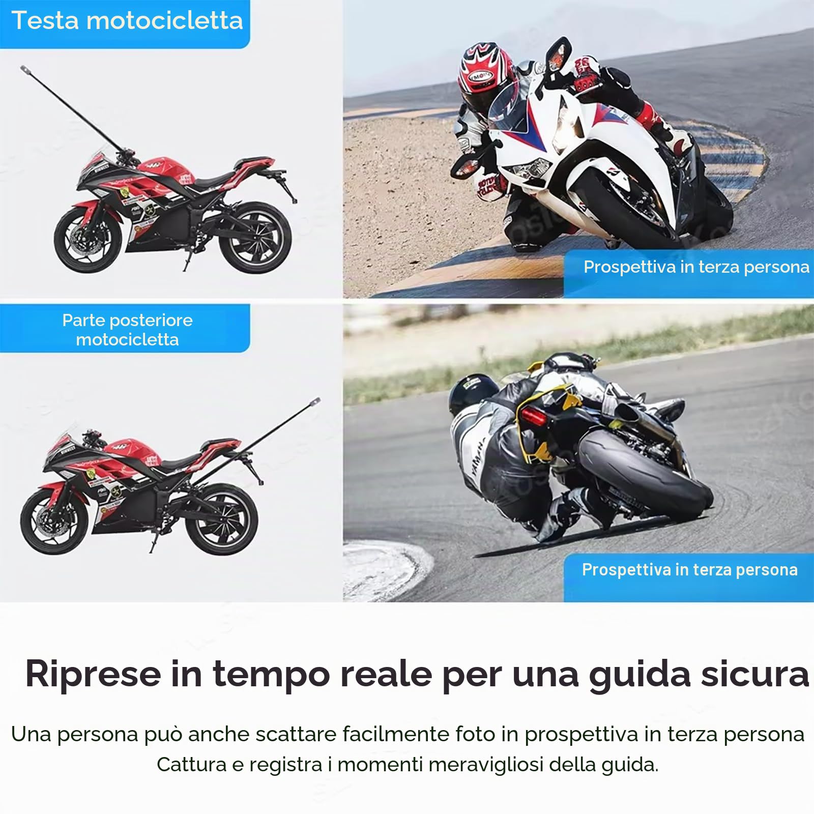 NEWFUN Supporto per Videocamera, Accessorio per insta360 x4, Kit per Moto per insta360 x4, X3, X2 Rotazione di 360 Gradi, Doppio Morsetto, Supporto per Moto, Compatibile con Più Dispositivi