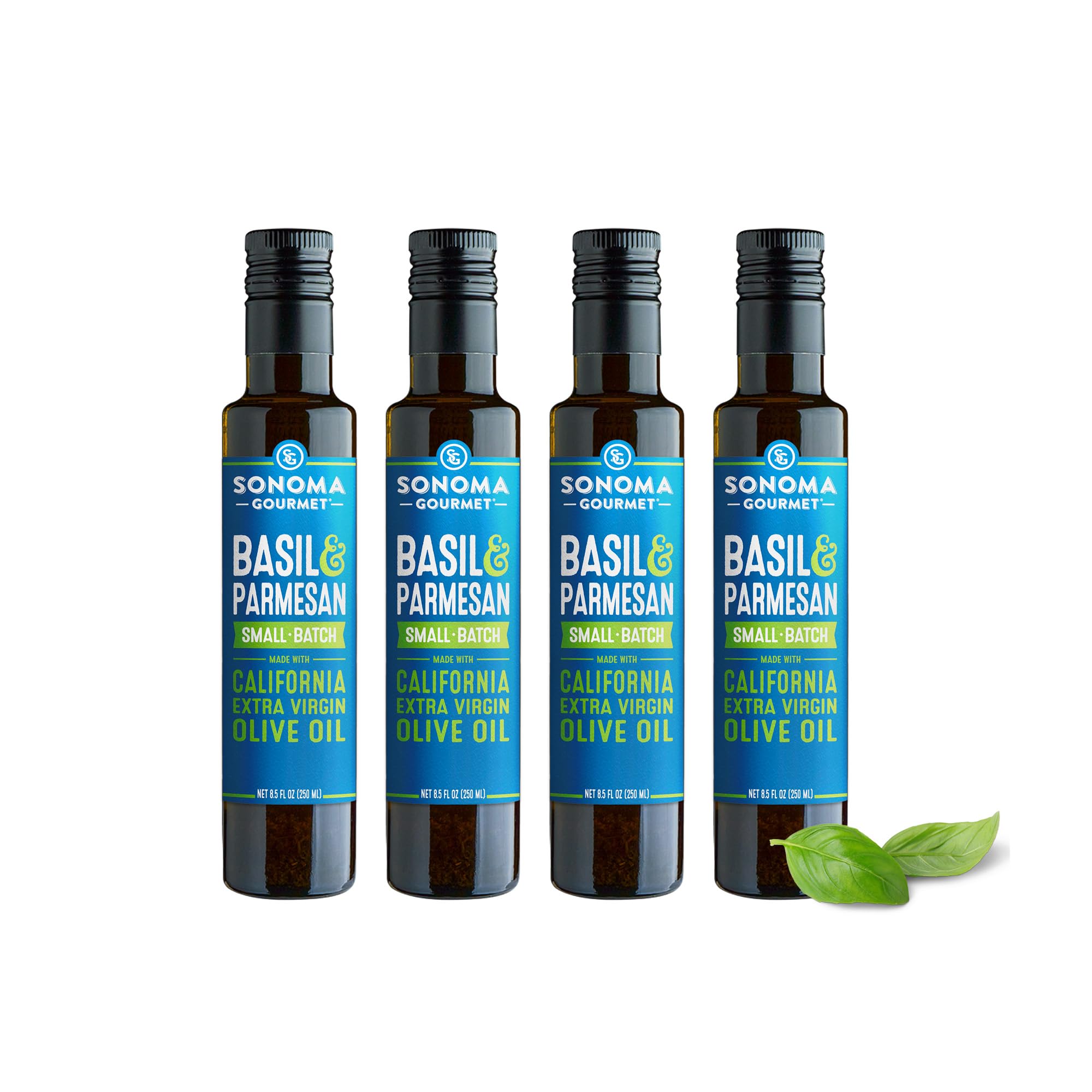 Sonoma Gourmet: Basil & Parmesan Flavored Olive Oil | 100% California Extra Virgin Olive Oil | 8.5 FL OZ (Pack of 4)