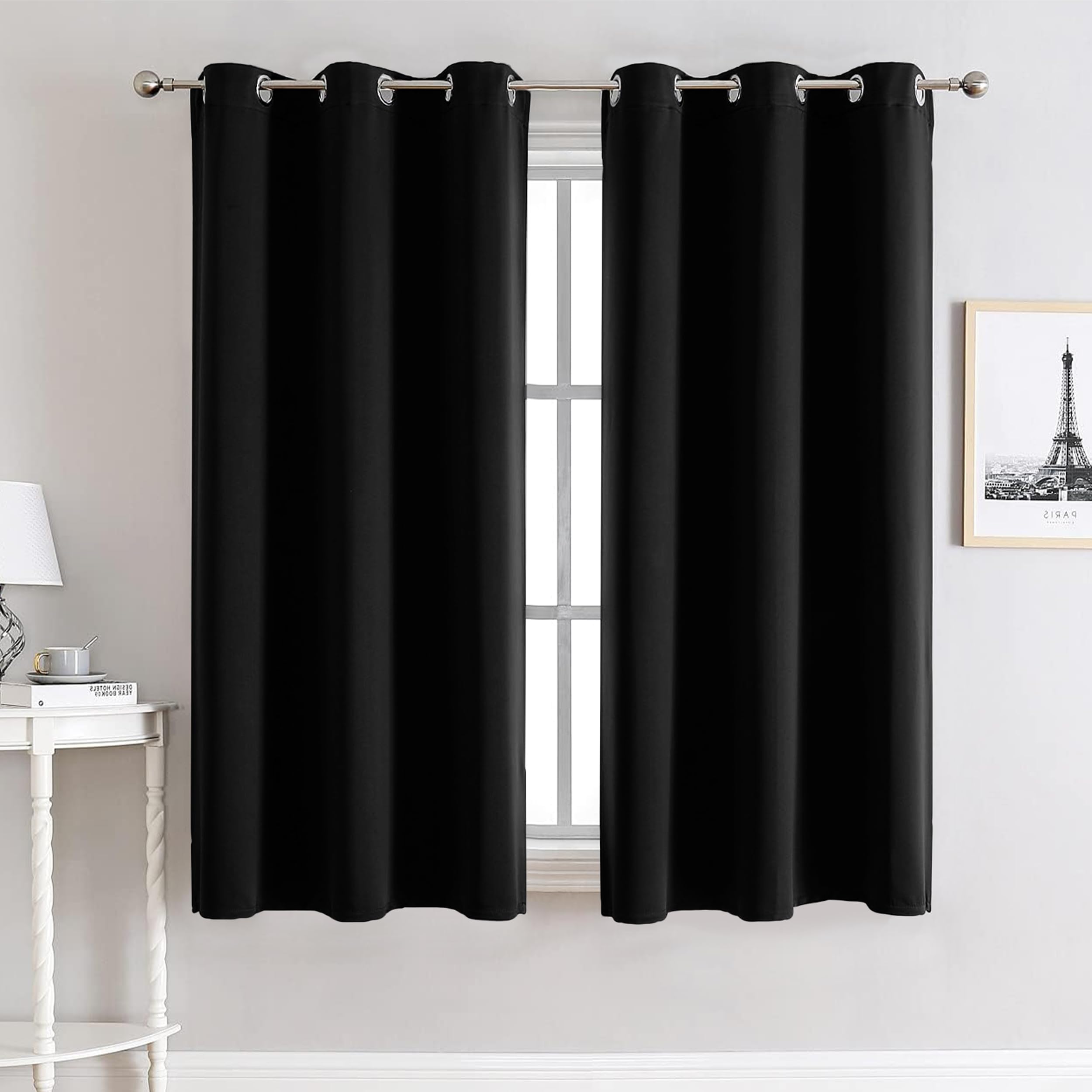 My home store Black Blackout Curtains for Bedroom Super Soft Solid Thermal Insulated Eyelet Blackout Curtains for Living Room W 46" x L 54" (2 Panels)