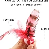 Vista 2 de Feather Chase & Fetch Balls for Indoor Cats – 5 Pack Durable Rubber Cat Toys with Natural Feathers, Interactive Exercise & Hunting Play, Bouncy