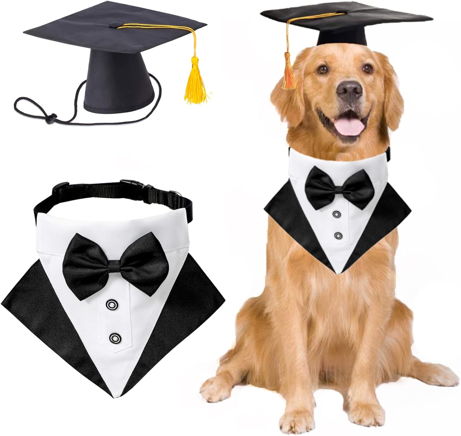 Pet Graduation Caps Formal Dog Bandanas Collar and Graduation Set Puppy Grad Costume Accessory for Dogs Cat Black Bow Tie Clothes with…