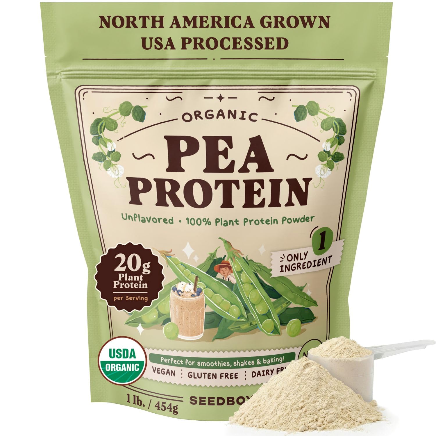 Seedboy Proteína Vegetal de Ervilha Orgânica, 20 g de proteína, 453,6 g