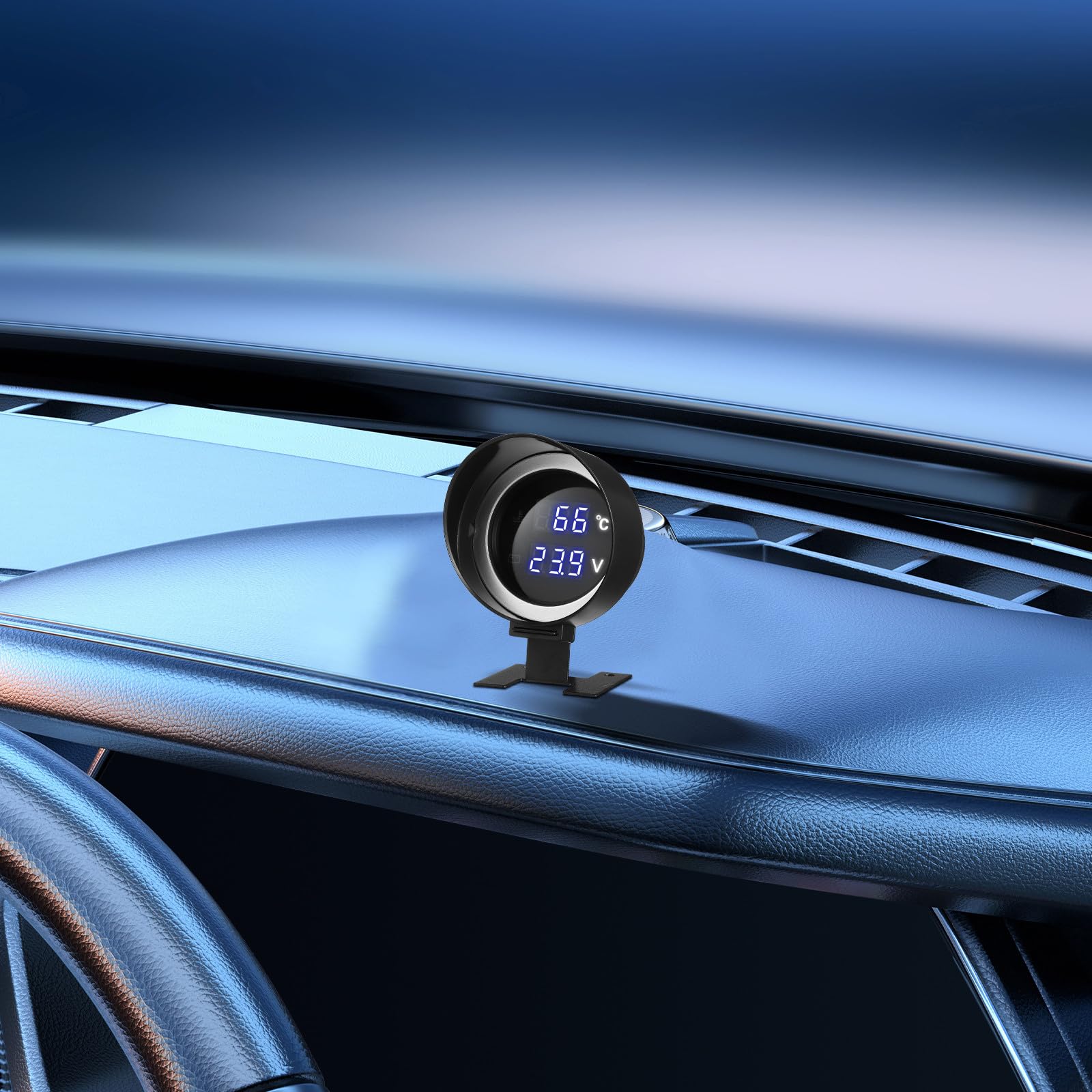 Manometro Temperatura Acqua per Auto con Doppio Monitoraggio e Compatibilità Ampia di Tensione, Kit Misurazione Temperatura Acqua Auto con Adattatore in Lega di Alluminio per DIY