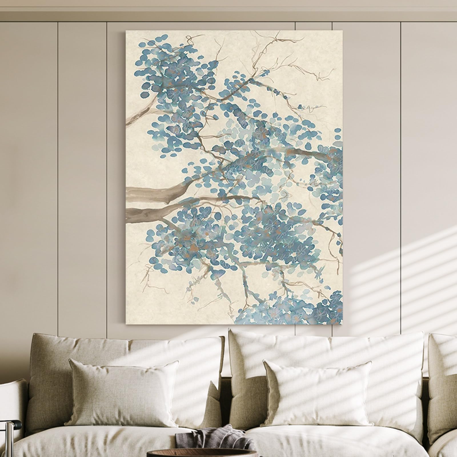 Peinture à l'huile faite main fleurs bleues abstraites sur toile de qualité