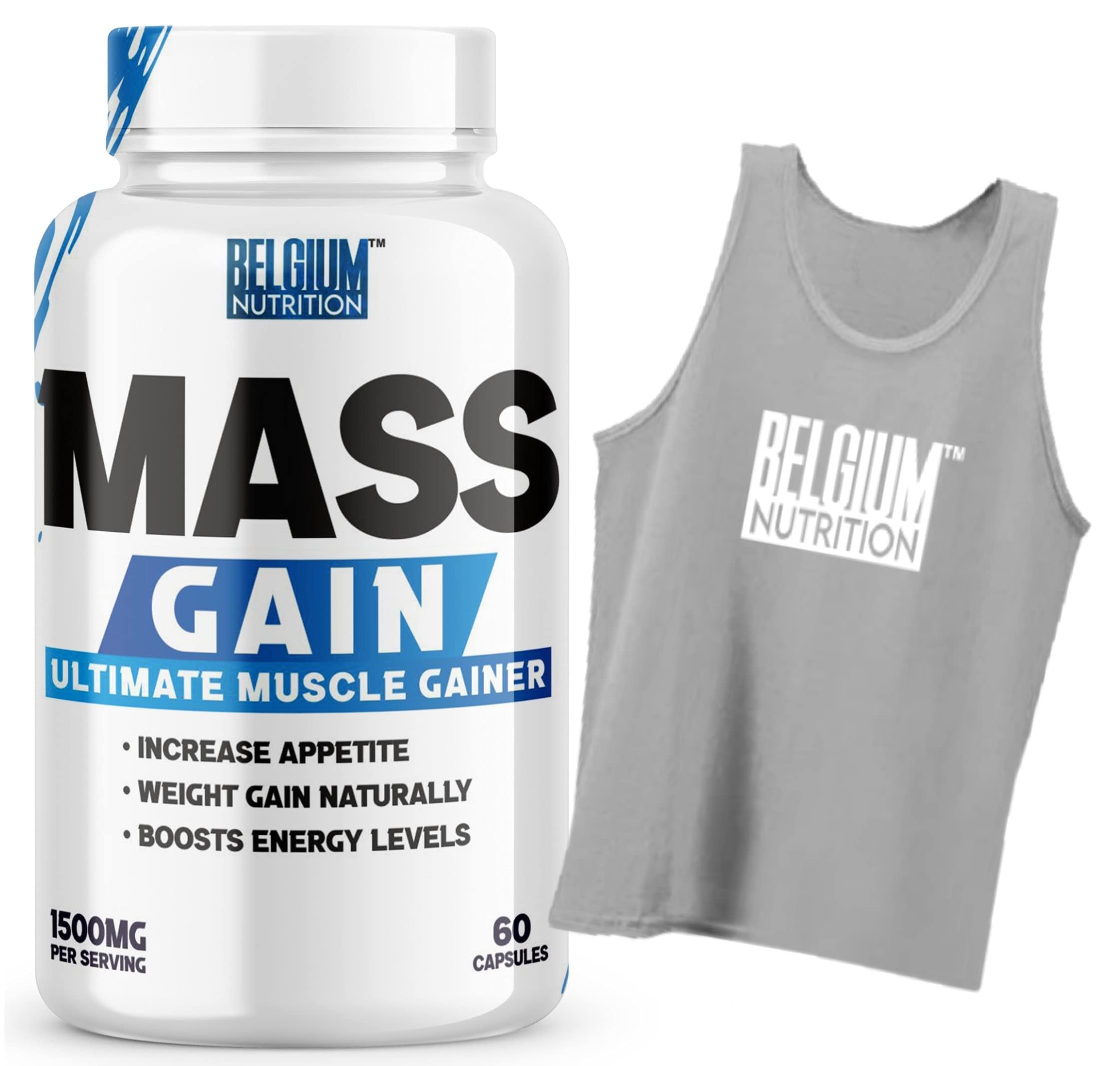 Bulk Gain Mass & Weight Gainer Capsule for Fast Weight & Muscle Gain, Daily Muscle Building Weight Lifters Supplement for Muscle Growth, Stamina & Strength-60 Cap. | Free Gym Vest