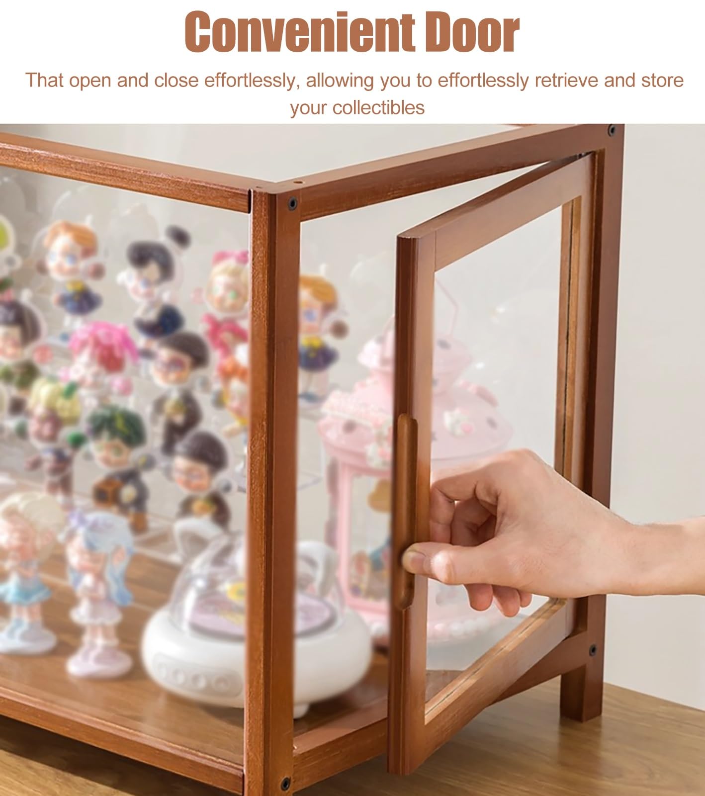 Teca Plexiglass Espositore in Plastica per Miniature Lungo 60/80 cm, Grandi Vetrine per Hobby con Cornice in Legno e Base Rialzata, Scatola da Banco per Modellini di Auto(White,60x32xH38cm/24x13x15in)
