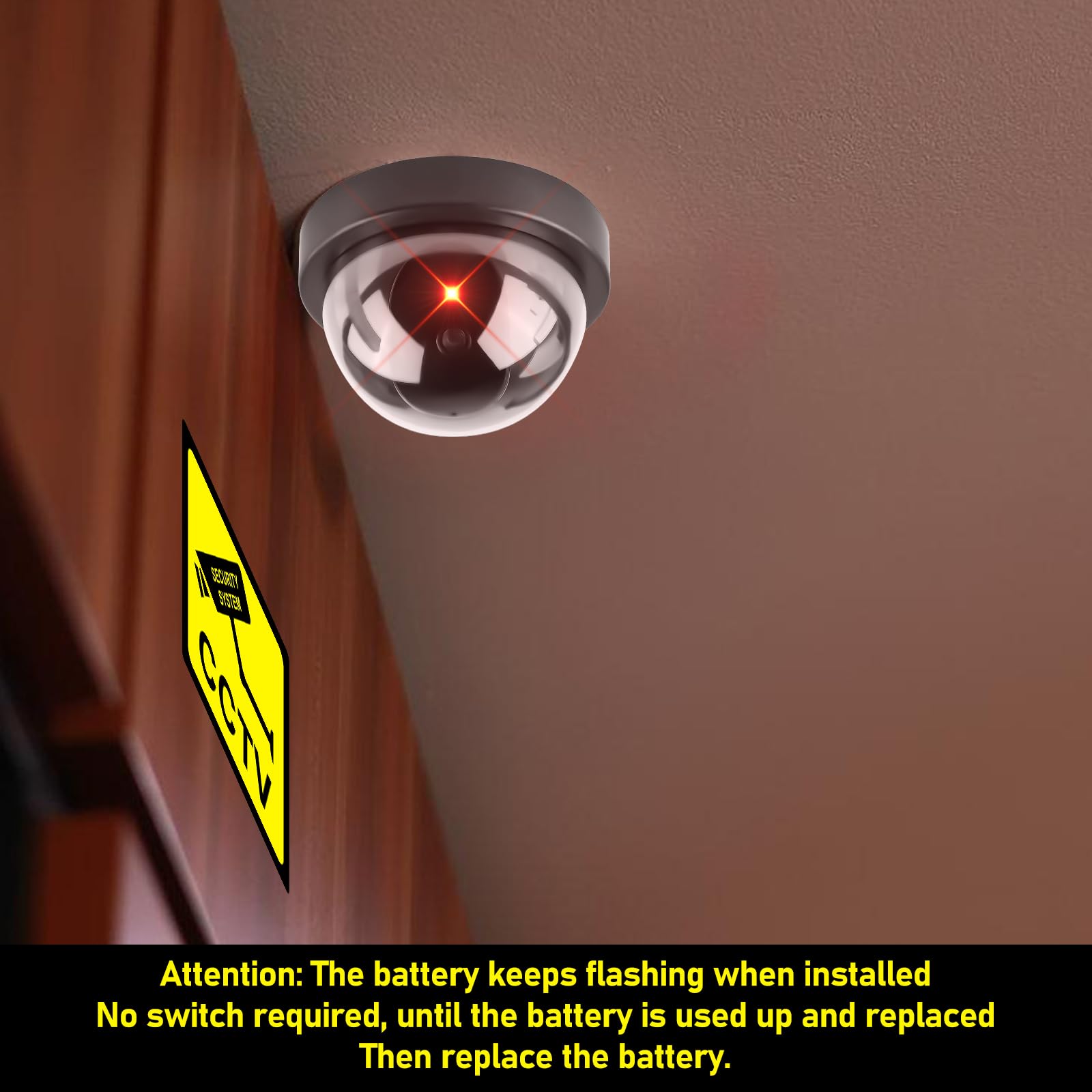 4 Pezzi Telecamera Finta Con LED Rosso Lampeggiante - Kit Antifurto Per Interni Ed Esterni Con Adesivi Di Avvertimento