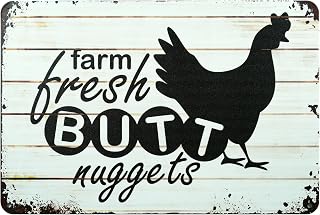 Vintage Metal Tin Sign, Farm Fresh Butt Nuggets, Chicken Egg Sale Market Farm Barn Yardr Themed Gifts 8x12 Inch