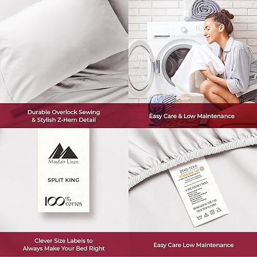 Miniatura 8 de Mayfair Linen Juego de funda de edredón tamaño queenmatrimonial, 800 hilos de satén de 3 piezas de algodón egipcio, funda de edredón de 100% algodón