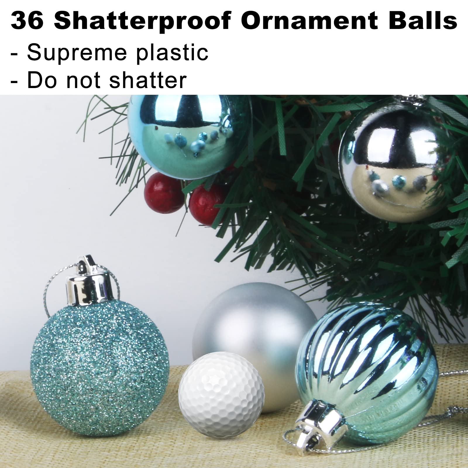 Lot de 36 boules de Noël incassables à suspendre pour anniversaire, Halloween, vacances, mariage (6,3 cm, bleu layette/argenté)