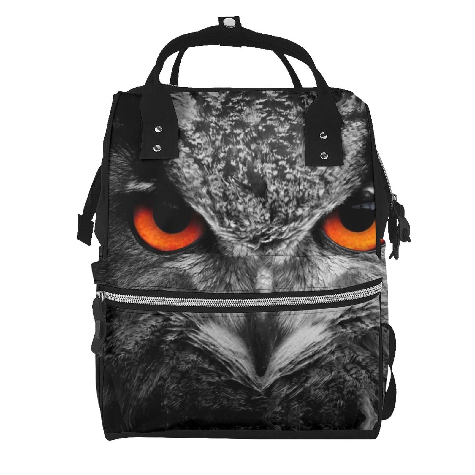 OUSIKA Bolsa de pañales multifunción con estampado de ojos de búho, mochila grande de viaje, bolsa de pañales para mamá papá, color negro, talla única, Negro, talla única