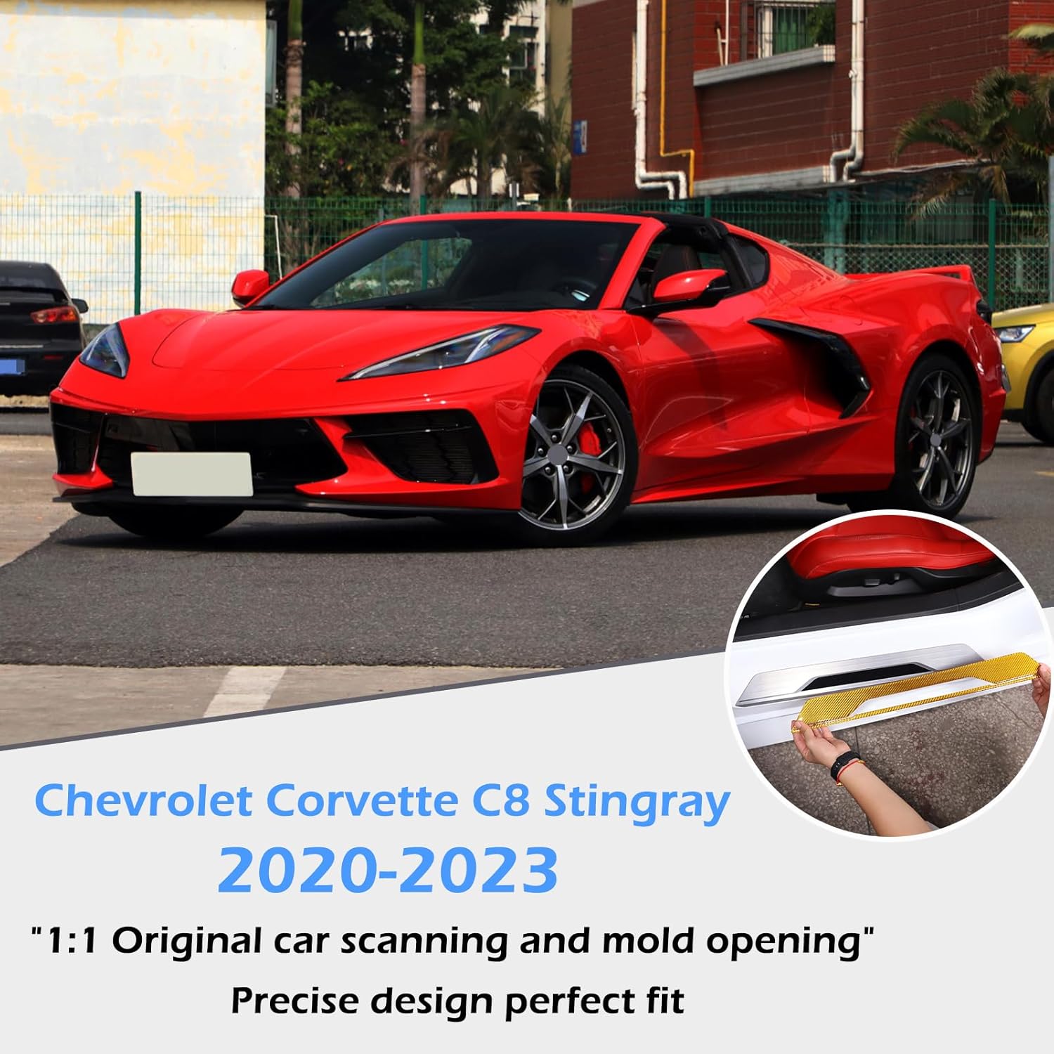 CHEAYAR Car Inner Door Sill Cover Scuff Plate Trim Sticker Compatible with Corvette C8 Stingray 2020-2023, Door Sill Guard Trim Sticker, Soft Carbon Fiber Interior Accessories (Yellow)