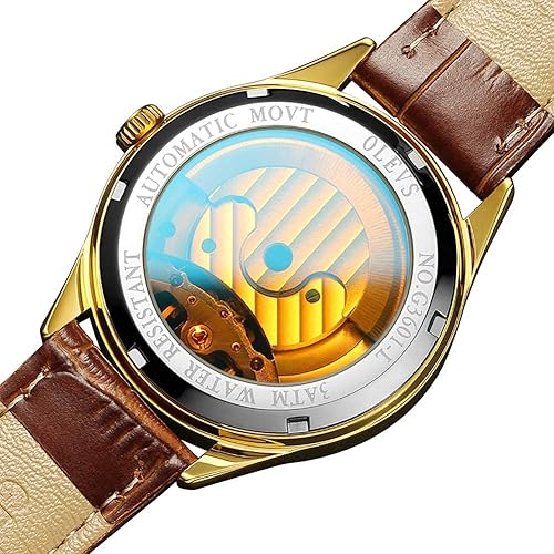 Miniatura 7 de OLEVS Relojes de cuero para hombre, mecánico automático, esqueleto Tourbillon, diamante, de lujo, cuerda automática, relojes de pulsera, fase lunar,