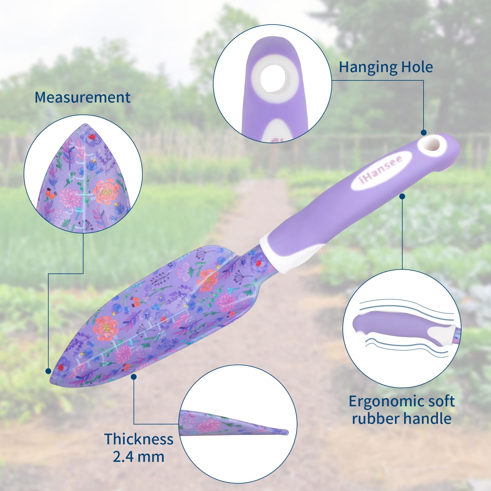 Juego de herramientas de jardín púrpura de 10 piezas, herramientas de mano de jardinería resistentes con mango ergonómico antideslizante, bolsa de herramientas de jardín con estampado de