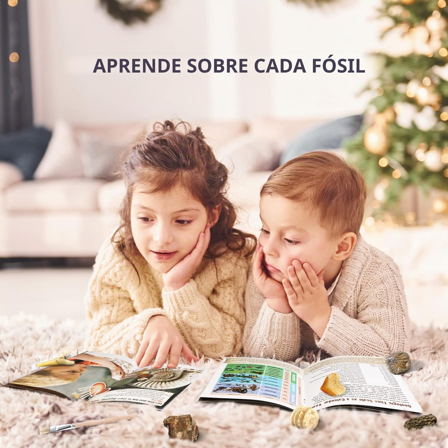Byncceh Kit de Excavación de Fósiles para Niños – Descubre 12 Fósiles Auténticos en 1 Gran Bloque de Yeso | Juego Educativo Stem para Niños de 6 a 12 Años Pequeños Exploradores