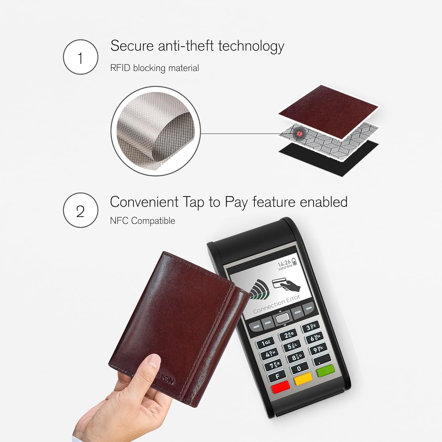 Real Leather Mens Trifold Wallet RFID Blocking Slim Minimalist Front Pocket - Thin & Stylish with ID Window in Gift Box - Image 3