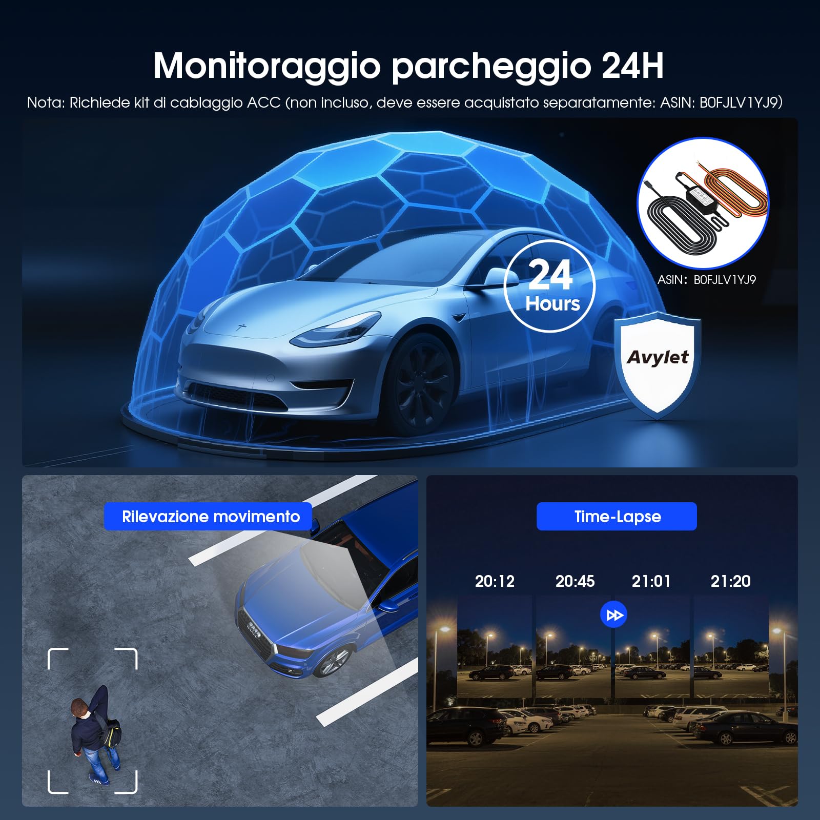 Avylet Dash Cam Auto 4K/2.5K+1080P,5GHz WiFi Doppia Dashcam Con 64G Scheda,Telecamera per Auto IPS 2.8”,ADAS Corsia Assist,170° Grandangolo,24H Parcheggio,Visione Notturna,G-Sensor,Registrazione Ciclo