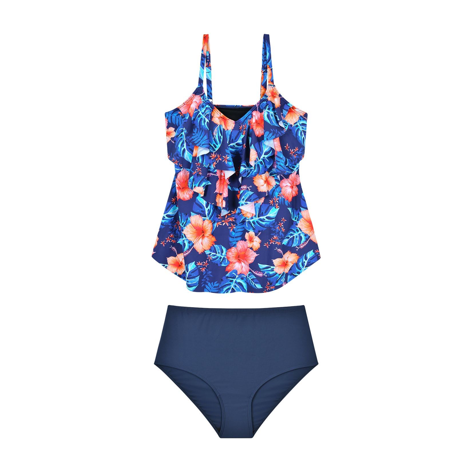 WIN.MAX Set di Costumi da Bagno Tankini da Donna Vita Alta Balza arruffata 2 Pezzi Bikini Set Costume da Bagno Plus Size Costume da Bagno