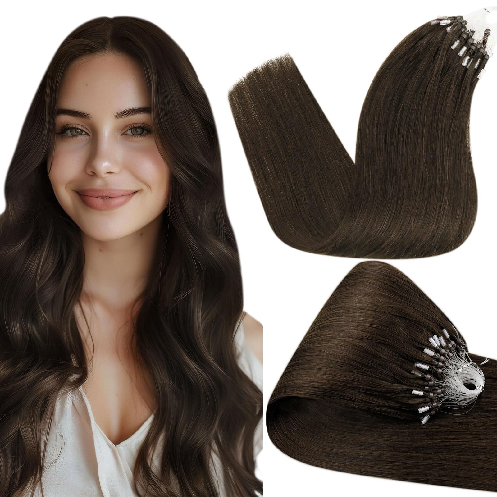 Hetto Micro Beads Hair Extensions Real Human Hair Natural Brown