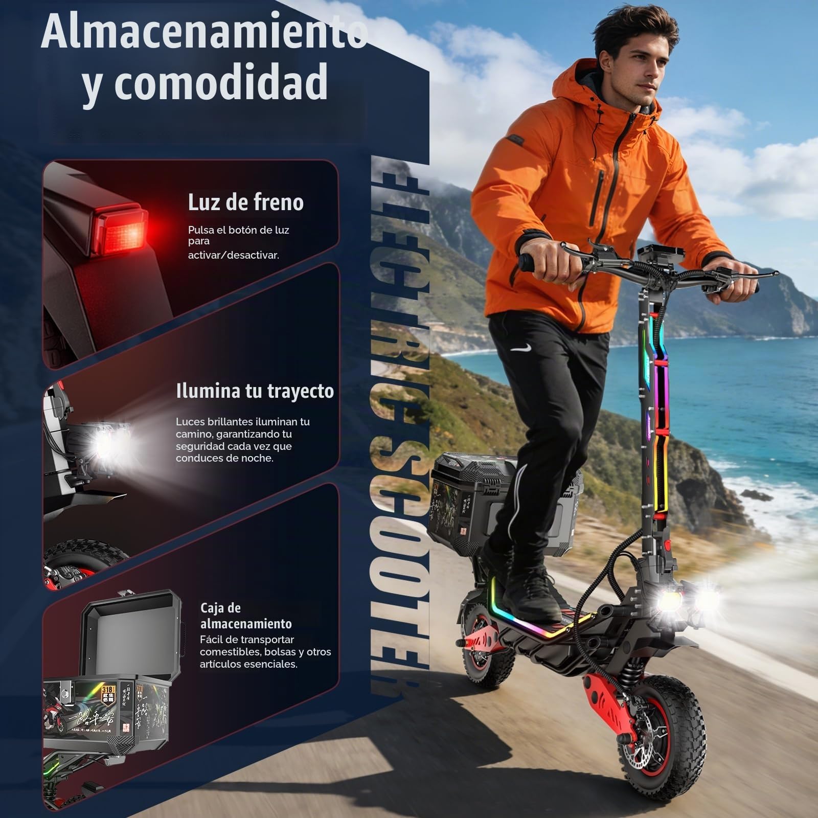 HWWH P10 Patinete Eléctrico Doble Motor | Batería Litio 60V 28Ah, Autonomía 70-80km, Carga máxima 150kg, Ruedas inflables 12", Frenos hidráulicos dobles